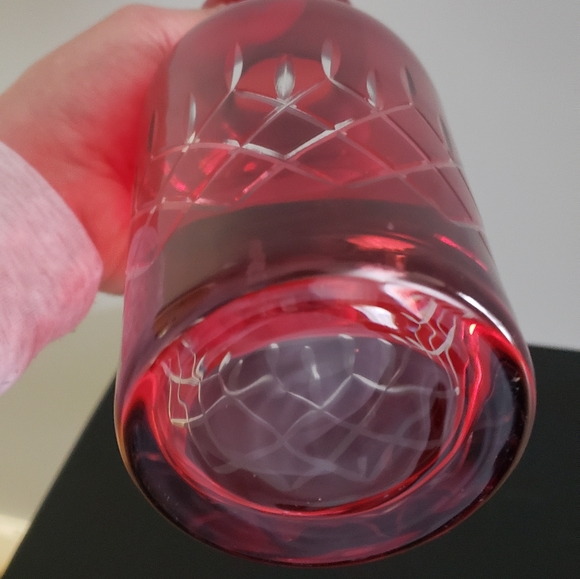 Vintage Ruby Red Flash To Clear Vase/Dicanter - Picture 15 of 16